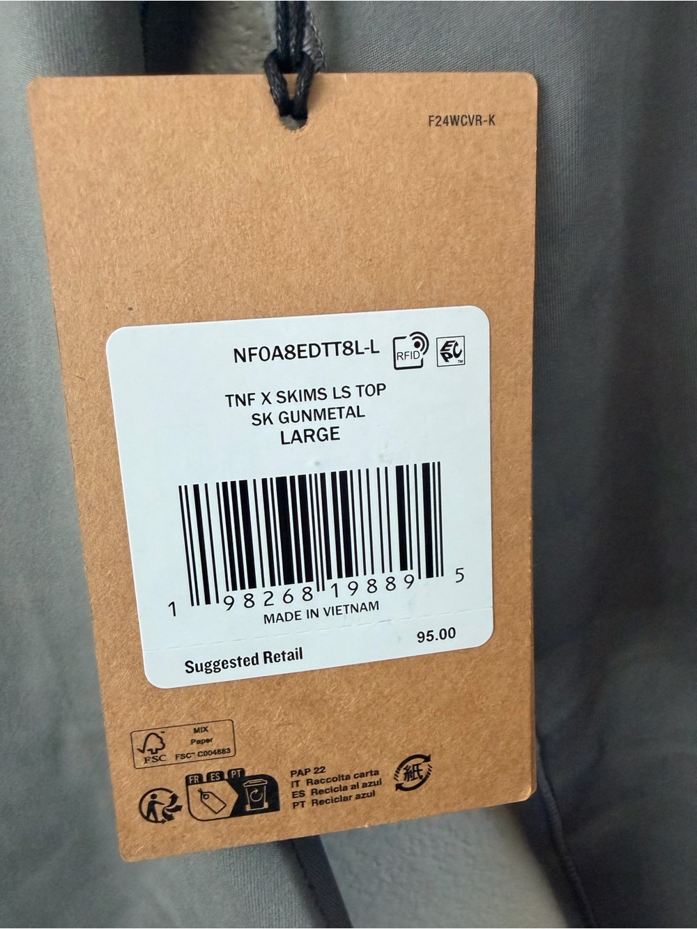 The North Face X Skims Refina Long Sleeve Top NF0A8EDTT8L Gun Metal Large - Picture 4 of 6